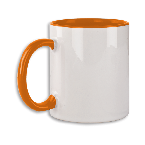 Tasse mit orangefarbenem Henkel ab 72 Stk.
